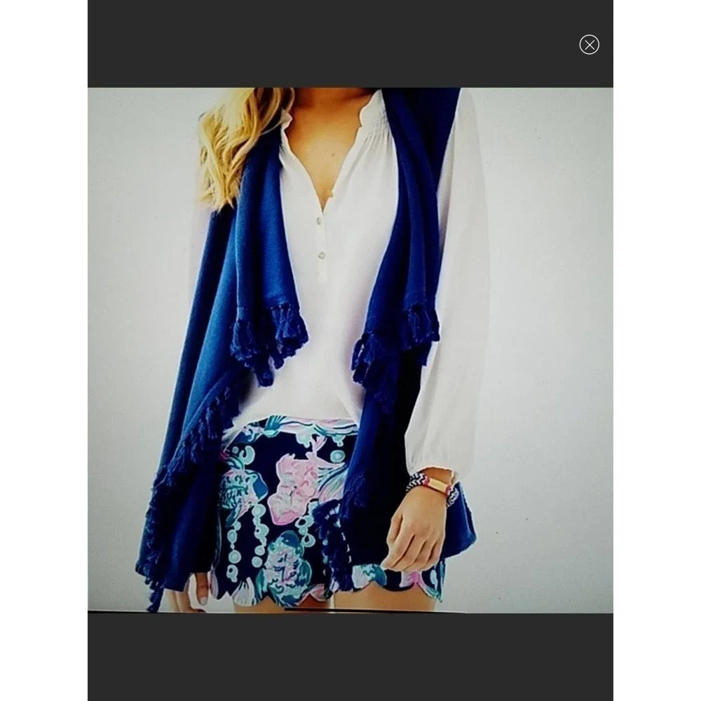 Lilly Pulitzer Womens Sweater Vest Fringe Tassel Gold Size Small‎ Preppy Beachy